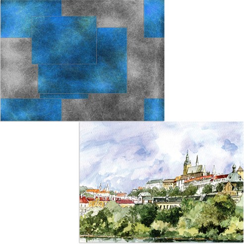 벨라 실리콘 식탁매트 도시풍경1 세트, 도시풍경1, 빈티지패턴, 385 x 285 mm