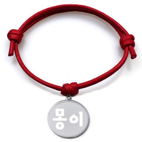 펫츠룩 굿모닝 레드 반려견 목걸이 M + 메탈원형 팬던트 S, 실버(몽이), 1개