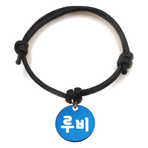 펫츠룩 굿모닝 블랙 반려동물 목걸이 S + 알미늄원형 팬던트 S, 블루(루비), 1개