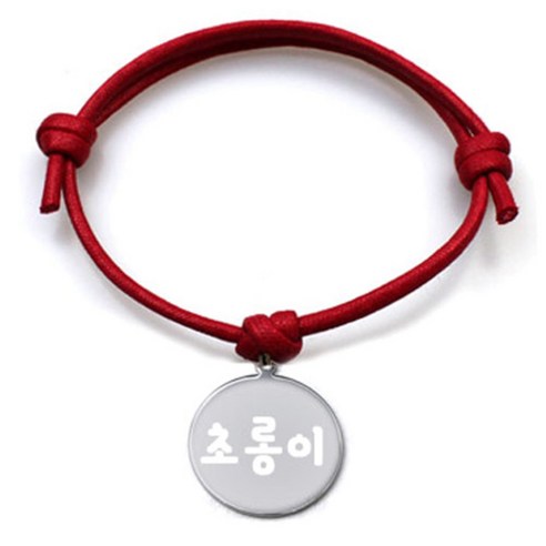 펫츠룩 굿모닝 레드 반려동물 목걸이 M + 메탈원형 팬던트 M, 실버(초롱이), 1개