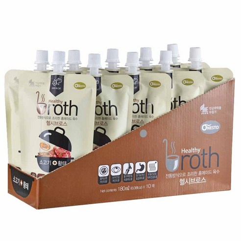 헬시브로스 반려동물 프리미엄 홈메이드 육수 간식 파우치 소 180ml, 소고기+황태, 10개