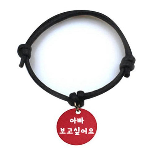 펫츠룩 굿모닝 블랙 반려동물 목걸이 M + 알미늄원형 팬던트 M, 레드(아빠보고싶어요), 1개