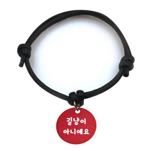 펫츠룩 굿모닝 블랙 반려동물 목걸이 M + 알미늄원형 팬던트 M, 레드(길냥이아니에요), 1개