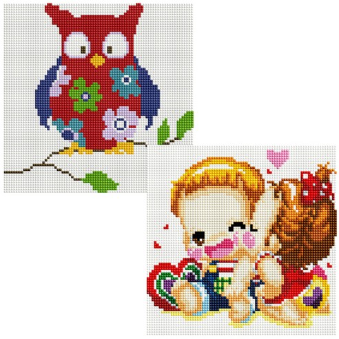 헬로페인팅 보석십자수 20x20 나무틀 꽃부엉이 2p 세트, 꽃부엉이, 커플2, 1세트