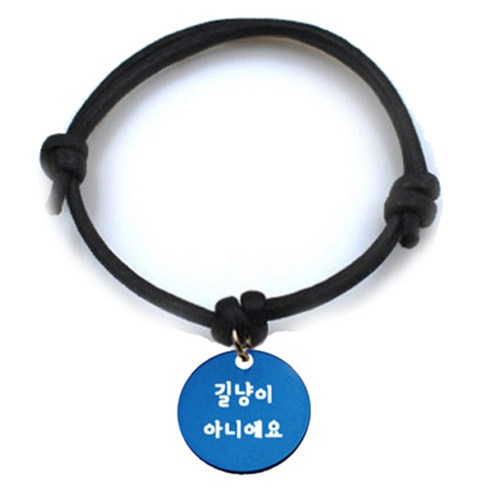 펫츠룩 굿모닝 블랙 반려동물 목걸이 M + 알미늄 원형 팬던트 S, 블루(길냥이아니에요), 1개