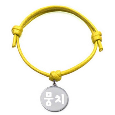 펫츠룩 굿모닝 반려동물 목걸이 M + 원형 실버 팬던트 S, 옐로(뭉치), 1개