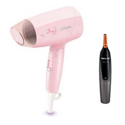 필립스 에센셜 케어 컴팩트 헤어드라이기 BHC010/09 1200 W + 생활 방수 코털정리기 NT3160/10, 2종, 1세트