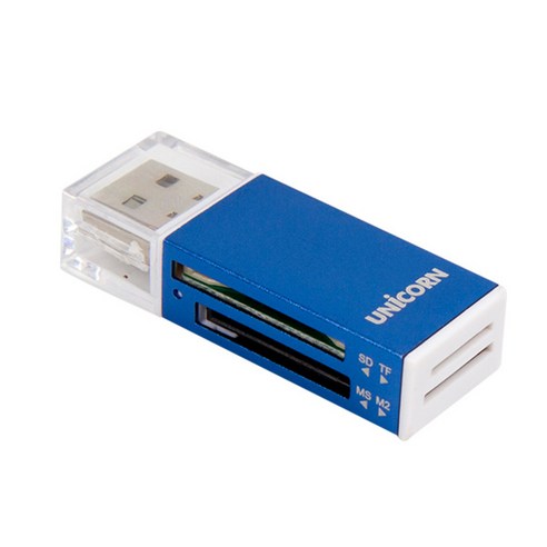 유니콘 USB2.0 휴대용 미니 카드리더기 XC-500A, 블루