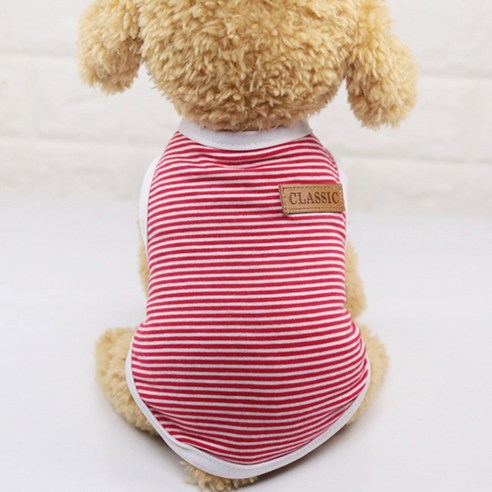 Dr.Mini 고양이&강아지 모던 코튼 스트라이프 티셔츠 2p, 레드