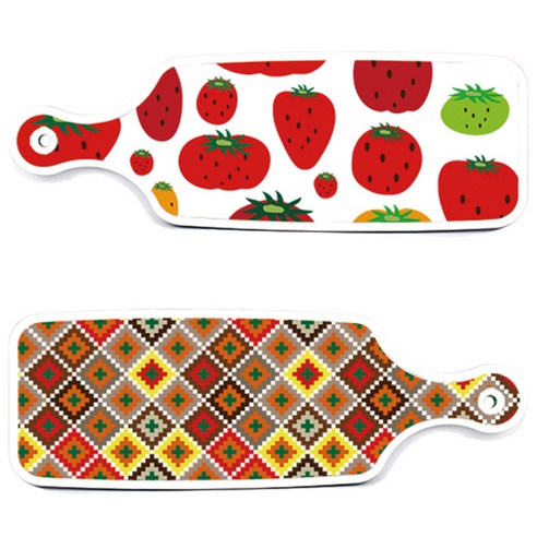 로엠 디자인 서빙 도마 2p 딸기형상 보드 세트, 딸기형상, 체크라인다이아, 1세트