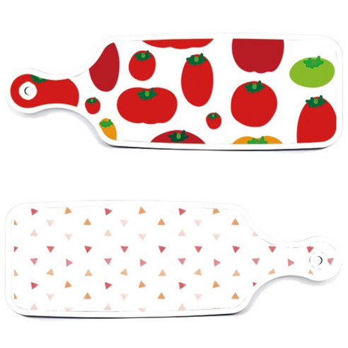 로엠디자인 서빙 도마 보드 2p 토마토 형상 세트, 토마토 형상, 행황색 삼각 패턴, 1세트