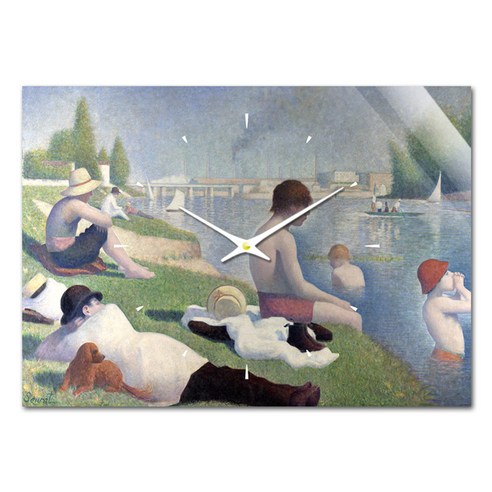 더윤 레티나 명화 벽시계 쇠라 아스니에르에서 물놀이하는 사람들 30 x 42 cm, 혼합 색상