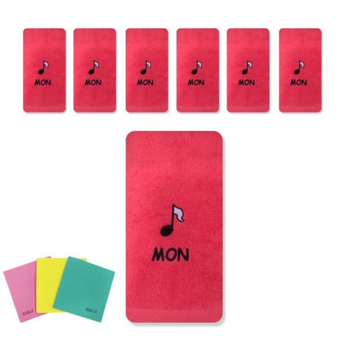송월타올 큐티데일리 요일수건 7p + 독일행주 3p 랜덤 발송, 월요일(빨강), 1세트