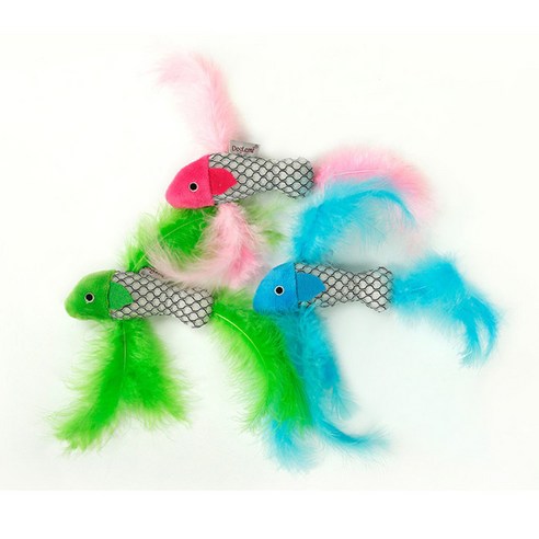 DrMini 고양이 CATNIP 피쉬 깃털 장난감 22 x 22 cm, 랜덤 발송, 4개입