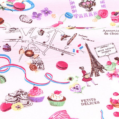 유와 코튼 스위트론도 파리의 거리 패브릭원단, 베이비 핑크