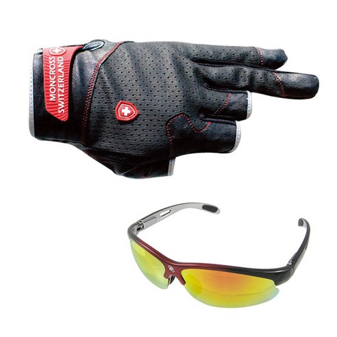 몽크로스 3컷 낚시장갑 GN-301B + 신한광학 선글라스 SH7026, 혼합 색상, Red Black Smoke Red Coating, 1개