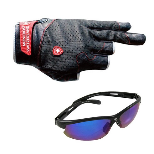 몽크로스 3컷 낚시장갑 GN-301B + 신한광학 선글라스 SH7026, 혼합 색상, Black Smoke Blue Coating, 1개
