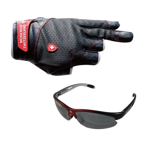 몽크로스 3컷 낚시장갑 GN-301B + 신한광학 선글라스 SH7026, 혼합 색상, Red Black Smoke Silver Coating