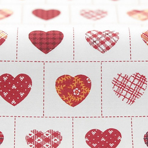 홈크라프트 코튼 마더그라스 하트스퀘어 패치 패브릭원단, 화이트 + 레드