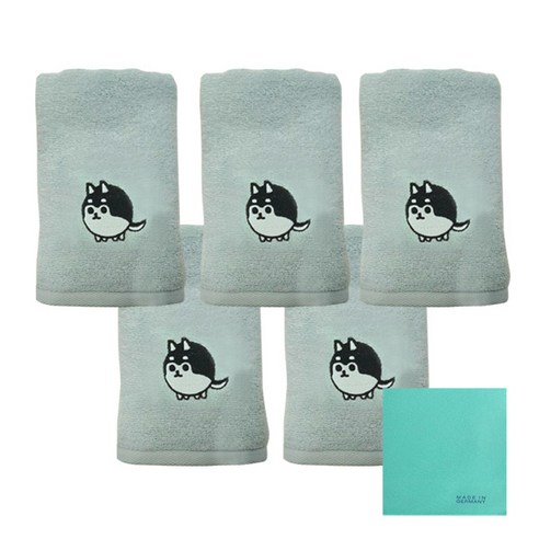 송월타월 12간지 캐릭터 세면타올 5p + 독일행주 랜덤 발송, 멍뭉이(연두), 1세트