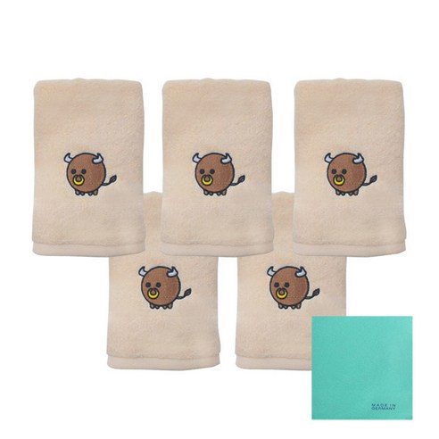 송월타월 12간지 캐릭터 세면타올 5p + 독일행주 랜덤 발송, 웅이(베이지), 1세트