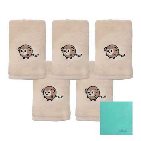 송월타월 12간지 캐릭터 세면타올 5p + 독일행주 랜덤 발송, 몽이(베이지), 1세트