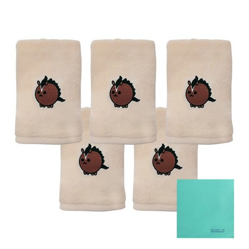 송월타월 12간지 캐릭터 세면타올 5p + 독일행주 랜덤 발송, 조랑이(베이지), 1세트