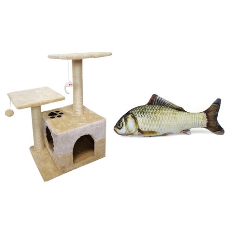 인터팝 냥냥 켓타워 + 잉어 캣닢 쿠션 40cm, F, 1세트