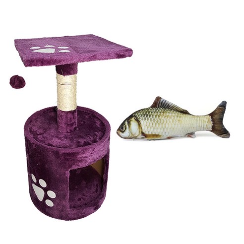 인터팝 냥냥 켓타워 + 잉어 캣닢 쿠션 40cm, C, 1세트