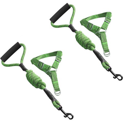 블럭마트 강아지 로프 목줄 + 하네스 세트 XL, 그린, 2세트