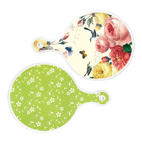 로엠디자인 서빙 원형 보드 도마 PrettyRoses 2p 세트, PrettyRoses, 라인플라워 그린, 1세트