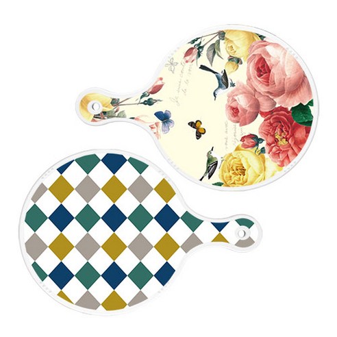 로엠디자인 서빙 원형 보드 도마 PrettyRoses 2p 세트, PrettyRoses, 레트로다이아몬드패턴, 1세트