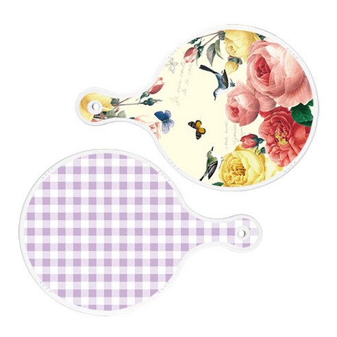 로엠디자인 서빙 원형 보드 도마 PrettyRoses 2p 세트, PrettyRoses, 체크파스텔보라, 1세트