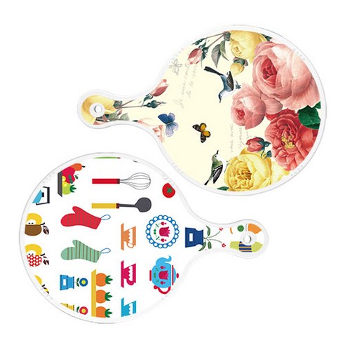 로엠디자인 서빙 원형 보드 도마 PrettyRoses 2p 세트, PrettyRoses, 클립아트과일, 1세트