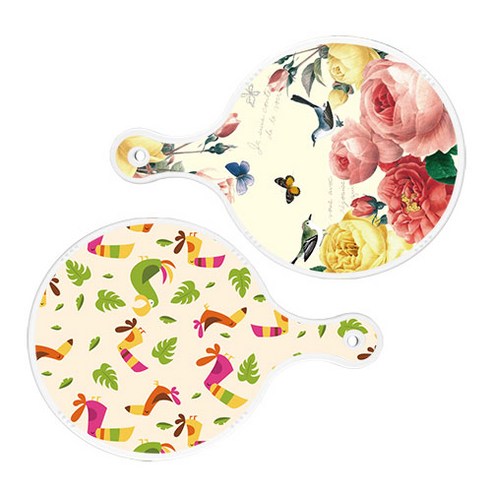 로엠디자인 서빙 원형 보드 도마 PrettyRoses 2p 세트, PrettyRoses, 구관조담황색, 1세트
