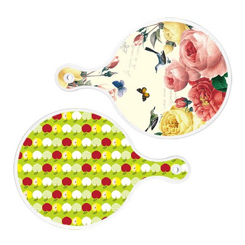 로엠디자인 서빙 원형 보드 도마 PrettyRoses 2p 세트, PrettyRoses, 애플연두, 1세트