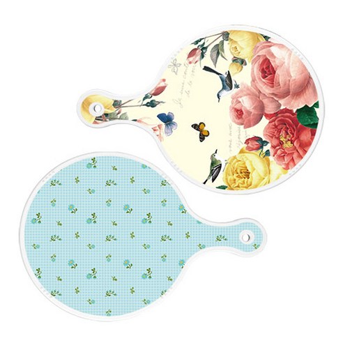 로엠디자인 서빙 원형 보드 도마 PrettyRoses 2p 세트, PrettyRoses, 옥색플라워체크, 1세트