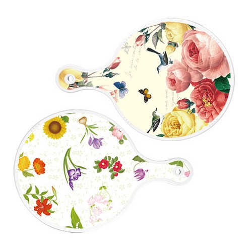 로엠디자인 서빙 원형 보드 도마 PrettyRoses 2p 세트, PrettyRoses, 플라워통백, 1세트