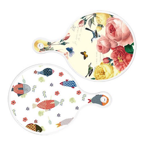 로엠디자인 서빙 원형 보드 도마 PrettyRoses 2p 세트, PrettyRoses, 물고기패턴, 1세트