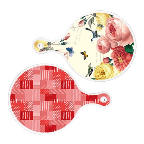 로엠디자인 서빙 원형 보드 도마 PrettyRoses 2p 세트, PrettyRoses, 장단색체크, 1세트