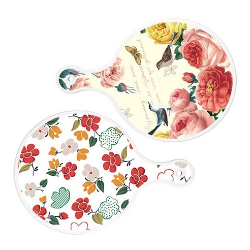 로엠디자인 서빙 원형 도마 보드 2p ParisRose 세트, ParisRose, floral 목련 패턴, 1세트