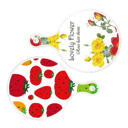로엠디자인 서빙 도마 보드 2p LovelyFlower원형 세트, LovelyFlower원형, 딸기형상원형, 1세트