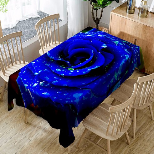 이코디 프린트 아웃 테이블보, 블루로즈, 137 x 183 cm