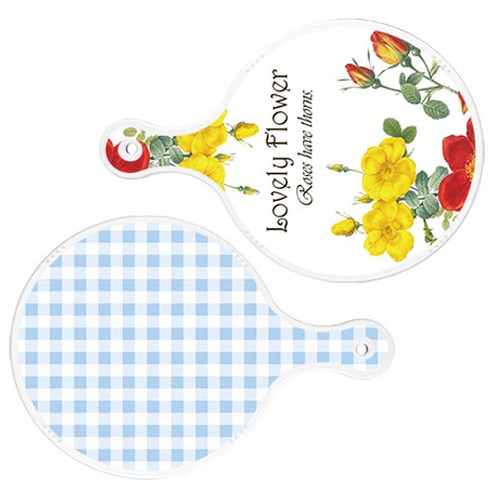 로엠디자인 서빙 도마 2p Lovely Flower 원형 보드 세트, Lovely Flower 원형, 체크 파스텔 블루 원형, 1세트