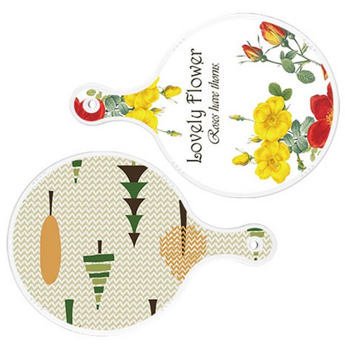 로엠디자인 서빙 도마 2p Lovely Flower 원형 보드 세트, Lovely Flower 원형, 숲 패턴 2 원형, 1세트