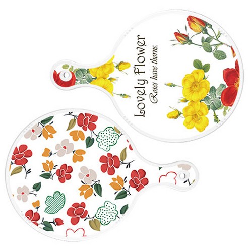 로엠디자인 서빙 도마 2p Lovely Flower 원형 보드 세트, Lovely Flower 원형, floral 목련 패턴 원형, 1세트