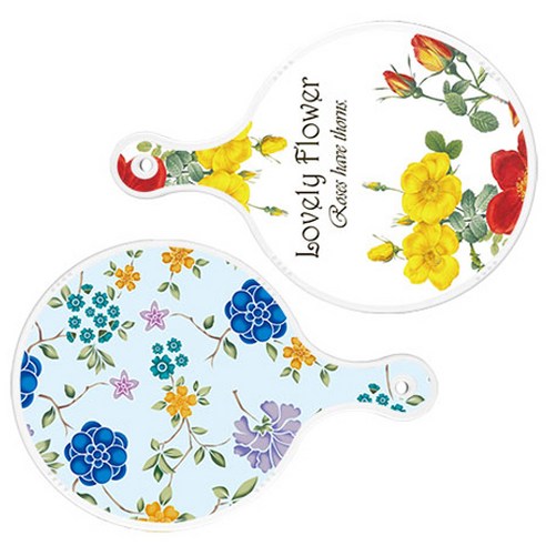 로엠디자인 서빙 도마 2p Lovely Flower 원형 보드 세트, Lovely Flower 원형, 로맨틱 블루 floral 비색 원형, 1세트