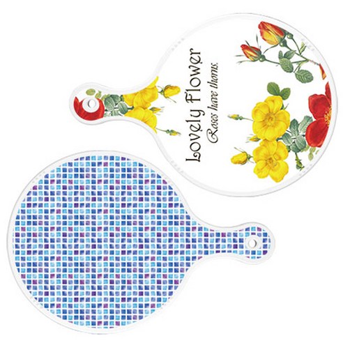 로엠디자인 서빙 도마 2p Lovely Flower 원형 보드 세트, Lovely Flower 원형, 블루 타일 원형, 1세트
