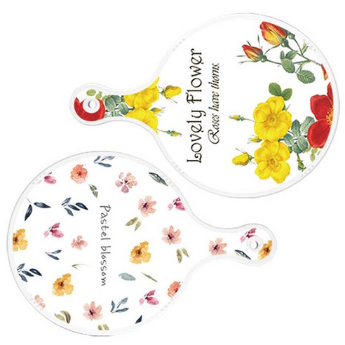 로엠디자인 서빙 도마 2p Lovely Flower 원형 보드 세트, Lovely Flower 원형, 파스텔 플라워 패턴 원형, 1세트