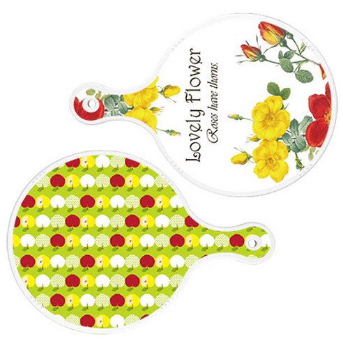 로엠디자인 서빙 도마 2p Lovely Flower 원형 보드 세트, Lovely Flower 원형, 애플 연두 원형, 1세트